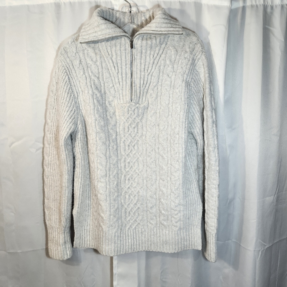 Happily Grey Size Large Zip-Up Cable Knit Sweater